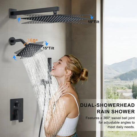 Total Bathroom Glow Up Rain Shower System With 12 Inch And 6 Inch Dual Shower Heads Wall Mount Faucet Kit Packing A Heavy Duty Handheld Sprayer For Effortless Quick Rinse And Chill Daily Routines Always