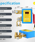 Specifications and design of Heavy Duty 12V Car Kill Switch With Remote Battery Disconnect, 240A Peak, with LED Voltage Display.