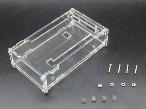 Crystal Clear Acrylic Enclosure Kit For Arduino Mega 2560 R3 Modules showing case and assembly hardware.