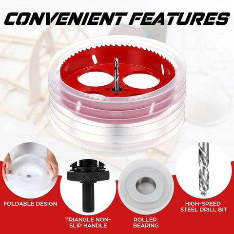 6-1/8 Inch Hole Saw Kit For Recessed Lights And Can Lights With Dust Bowl Dust Collection featuring foldable design