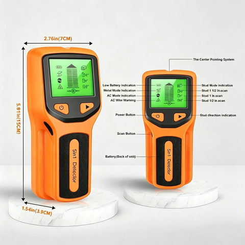 Zero Guesswork Dead Accurate Five In One Stud Finder Wall Scanner With Advanced Smart Chip And HD LCD Display For Foolproof Wood Metal Pipe Live Wire Scanning Behind Drywall Ceilings And Floors