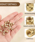 Bulk 300 Pcs M4 Threaded Inserts For 3D Printing Knurled Brass Heat Set Nuts M4 X D6 X L6 For Plastic Projects shown in hand