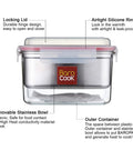 Flameless Self Heating Lunch Box Portable Food Warmer Oven 1200ml 40oz Capacity with locking lid and airtight silicone ring.