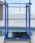 Heavy Duty Electric Lifting Cart And Scaffolding Platform With Wireless Remote Control, blue steel frame, 1.05m wide deck, indoor use.