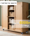Heavy Duty Four Pack Two Inch Silent Glide Casters With Dual Lock Brakes installed on wooden cabinet for furniture use.