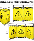 Caution Symbol Foldable Safety Barricade With High Visibility Red Panels, 3 Foot Lightweight Portable Barrier in three setups