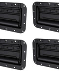 Four Pack Large Spring Loaded Recessed Steel Handles With Black Powder Coat And Padded Rubber Grip For Case Chest Box Cabinet And Speaker Enclosures, 7 Inch Wide By 5 Inch High By 0.71 Inch Deep, 16 Gauge Steel, Three Quarter Inch Bail Stops At Ninety.