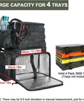 Water Resistant Fishing Backpack With Cooler Compartment Rod Holders And Tackle Storage Easy 180 Degree Opening shown open with tray capacity
