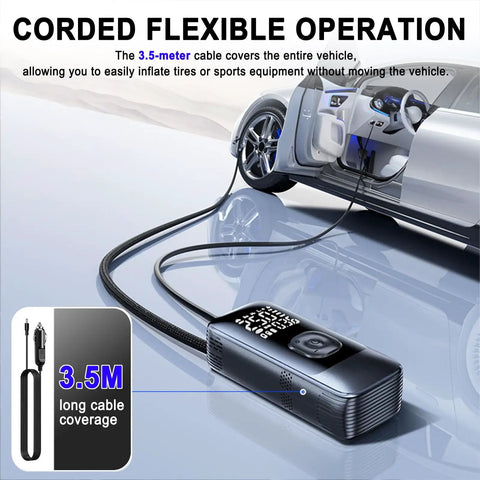 Portable Digital Tire Inflator With Auto Shut Off And Bright Led Light 150 Psi Compact Air Pump for easy inflation with 3.5m cord.