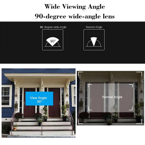 Comparison of 90-degree wide-angle lens and normal angle for 2.8 Inch LCD Digital Door Viewer Peephole And Video Doorbell Kit with Night Vision.