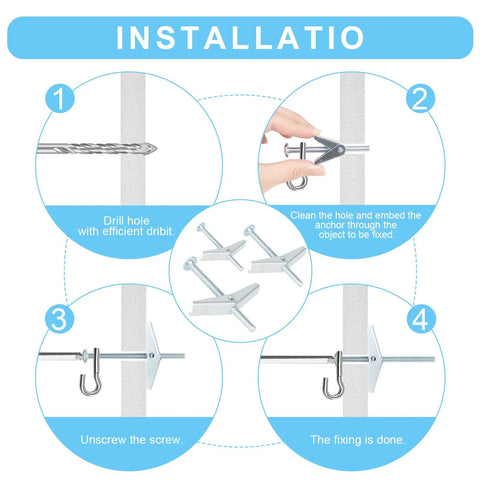Installation guide for Hollow Wall Anchors Set 26 Pieces with step-by-step instructions for metal drywall anchors and screws.