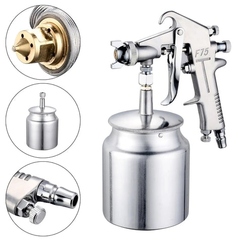 Heavy Duty Adjustable Pneumatic Paint Sprayer Built Like A Beast With Ergonomic Handhold, showcasing metal frame and atomization tip.