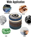 Grab And Go All In One Flap Disc Kit for Angle Grinder 4.5 inch showing versatility for wood, metal, plastic, and more.