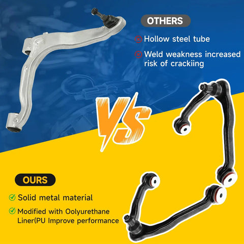 Comparison of hollow steel tube vs Beefed Up Front Upper Control Arm Kit With Ball Joint Tie Rod End Sway Bar Link And PU Bushings
