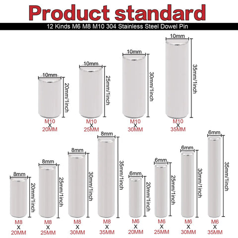 120-piece Amazon dowel pin set, 304 stainless steel, M6/M8/M10, 20–35 mm for shelf supports.