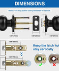 Matte Black Privacy Door Knobs 10 Pack Round Keyless Lockset dimensions and installation diagram