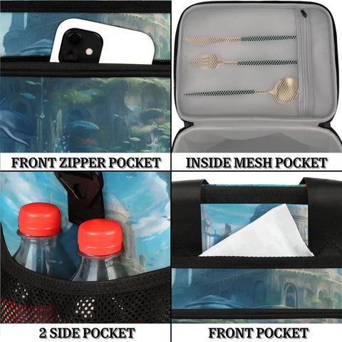 Insulated Picnic Backpack With Built In Lunch Box For Outdoors And Travel showing pockets and storage areas.