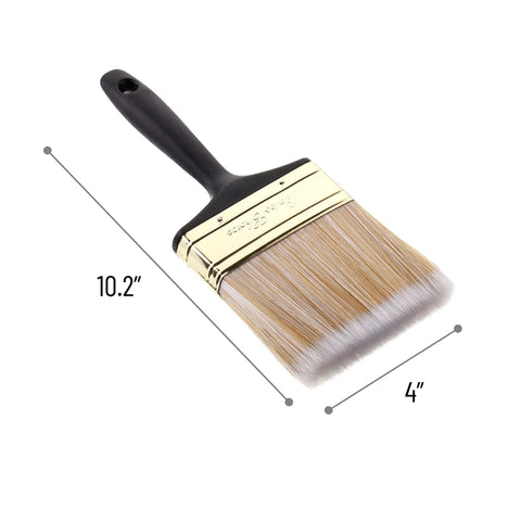 4 Inch Soft Tip Paint Brush For Walls And Trim With Pro Grade Synthetic Bristles That Hold More Paint, showing brush dimensions.