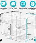 Total Game Changer Clear Three Tier Under Sink Organizer Two Pack showing dimensions and features for easy storage.