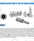 50 Pack Number Eight One Half Inch Torx Security Sheet Metal Screws Button Head Tamper Resistant Stainless Steel 304 With T20 Bit close-up.