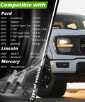 Ford VVT Camshaft Solenoid Kit For 4.6L And 5.4L V8 Engines With Variable Valve Timing Control shown with vehicle compatibility chart