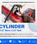 Hydraulic Log Splitter Cylinder Rebuild Seal Kit For 5.0 Inch Bore And 2.0 Inch Rod, Complete O Ring Set shown on log splitter