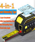 4-In-1 Laser Tape Measure With 5m Tape And 100m Laser Rangefinder, Crosshair Markings, Dual-Axis Level, Backlit LCD, Tripod Mount Ready, Great For Pros And DIY Projects. 4-in-1 unit with 5m tape and laser rangefinder