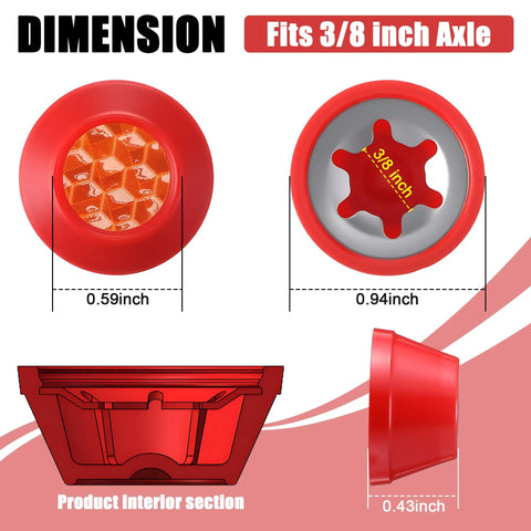 Two Pack Red Hub Cap Replacements With Reflective Sticker For Red Wagons And Scooters Fits Three Eighths Inch Axle Diameter details