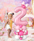 40 Inch Pink Number 2 Balloon Tower Kit For A 2nd Birthday Bash Includes A Giant Pink 2 Foil Balloon, Star Balloons, Mini Bow, And A 12 Inch Balloon Mix In Rose Red, Macaron Pink And White For A Cute Girls Celebration.