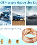 Oil Pressure Gauge Tubing Kit 72 Inch Universal Fit With Copper Tube And Threaded Brass Parts shown with three vehicles