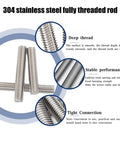 Heavy Duty M6 Stainless Steel Fully Threaded Rods 20 to 300mm Kit for Anchor Bolts Hangers and Adjustable Fastener Bar Studs
