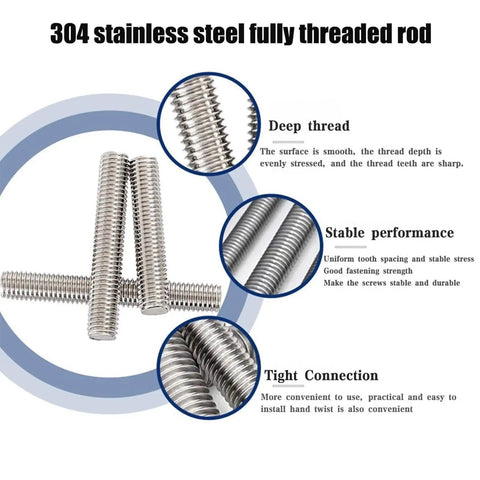Heavy Duty M6 Stainless Steel Fully Threaded Rods 20 to 300mm Kit for Anchor Bolts Hangers and Adjustable Fastener Bar Studs