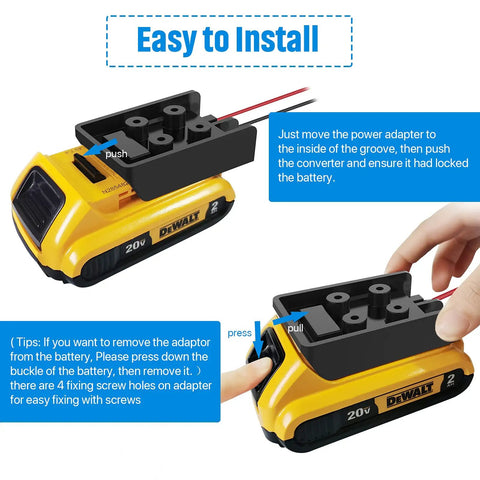 Secure Battery Adapter With Fuse And Switch For 20V Lithium Batteries installation guide with DeWalt battery