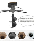 Gas Powered Post Hole Digger With 173cc Engine, 9HP Earth Auger, Four Handles, drill bit shown with note on shipping in two packages.