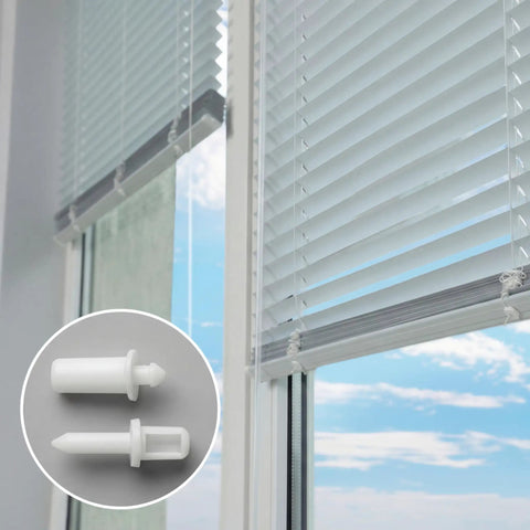 Top Shelf Plantation Shutter Repair Kit Includes Twenty Spring Loaded Pins And Twenty Louver Rod Staples For Easy Diy Window Fixes And Clean Home Refreshers, two white pins with plantation shutters.