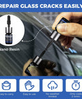 Hand using Windshield Chip Repair Kit 2 Pack With Fast Cure Resin For Bulls Eye Cracks And Star Shape Glass Fix Quick And Easy