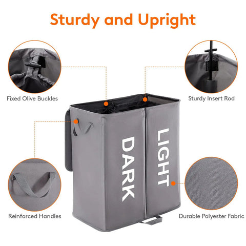 Big Ol Double Laundry Hamper With Lid And Removable Bags, Large Collapsible Two-Section Laundry Basket With Handles, sturdy features