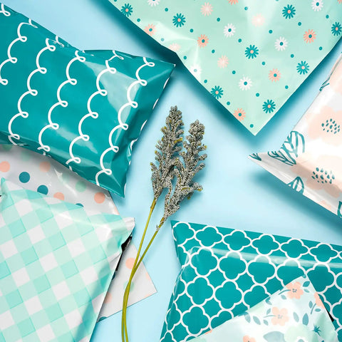 Heavy Duty Poly Mailers Self Seal Shipping Bags 2.3 Mil with floral blue pink flower dot plaid designs