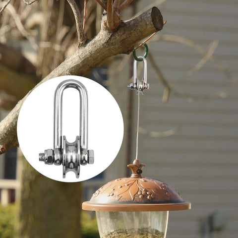 D Shaped Long Shackle Pulley 4.48x2.4 Inch 360 Degree Rotating Stainless Steel Bow Anchor Roller in garden setup