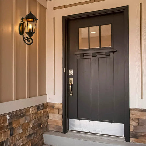 Large Bronze Aluminum Outdoor Wall Light Fixture For Porch And Exterior Doors Old School Lantern Sconce With Clear Seeded Glass