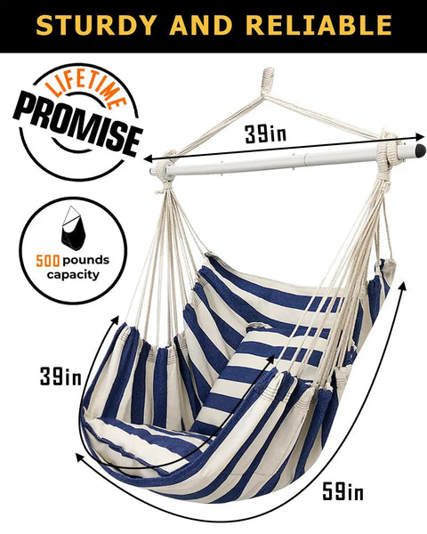 Large Indoor Outdoor Hammock Chair Swing With Anti Slip Steel Spread Bar Heavy Duty Carbon Steel Frame Holds Up To 500 Lbs