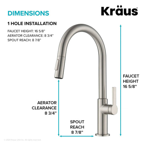 Game Changer Stainless Steel Pull Down Kitchen Faucet With Spot Free Brushed Finish And Full Range Swivel Spout dimensions diagram