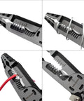 9-In-1 Wire Stripper Tool With Pliers And Cable Cutters showing close-up of cable cutting and stripping functions