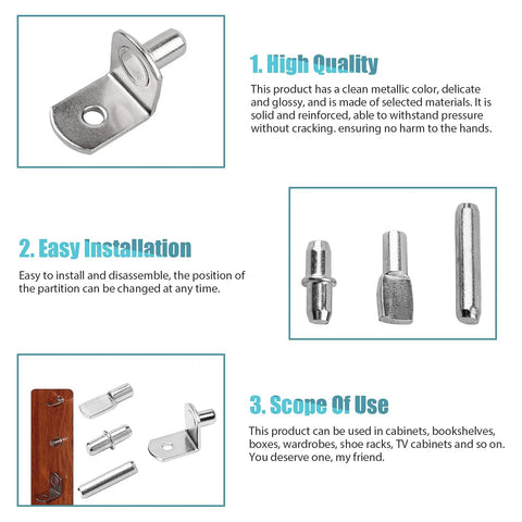 High-quality 145-piece shelf pins kit with 5mm and 1/4 inch nickel shelf support pegs for cabinets and bookshelves rust resistant durable pins