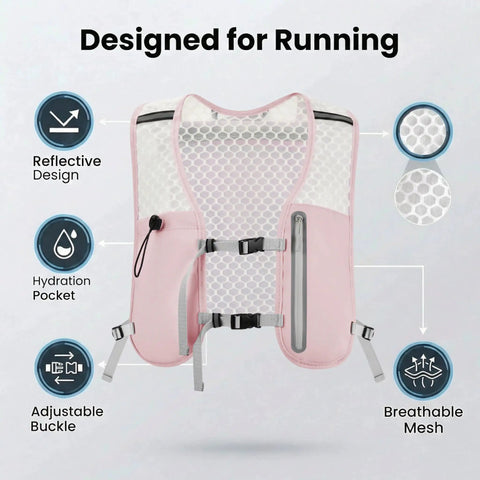 Pink Grab And Go Hydration Running Vest For Men And Women With 500ml Soft Flask Ultra Lightweight Water Pack with pockets and mesh