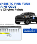 Guide to locate paint code for GBA WA8555 Black Touch Up Paint For Chevrolet Cars And Trucks DIY Scratch Repair Kit