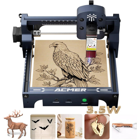 3.5W Laser Engraver With 130x130mm Work Area, DIY Friendly High Precision Cutter Engraving Eagle Design on Wood