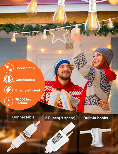 Couple decorating patio with Outdoor String Lights With Remote Control 75 Ft Waterproof Patio Lighting Kit With 75 Globe G40 LED Bulbs