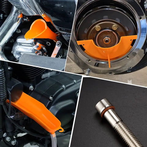 Oil Filter Wrench And Oil Change Kit For Harley Davidson With Drip Free Primary Funnel And Crankcase Tools, Viton O Rings