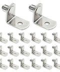 Rock Solid Heavy Duty Metal Shelf Pegs Rust Proof Support Pins For Wood Shelving Smooth Burr Free Coating Durable 30 Piece Pack angle view of stainless steel shelf pegs.